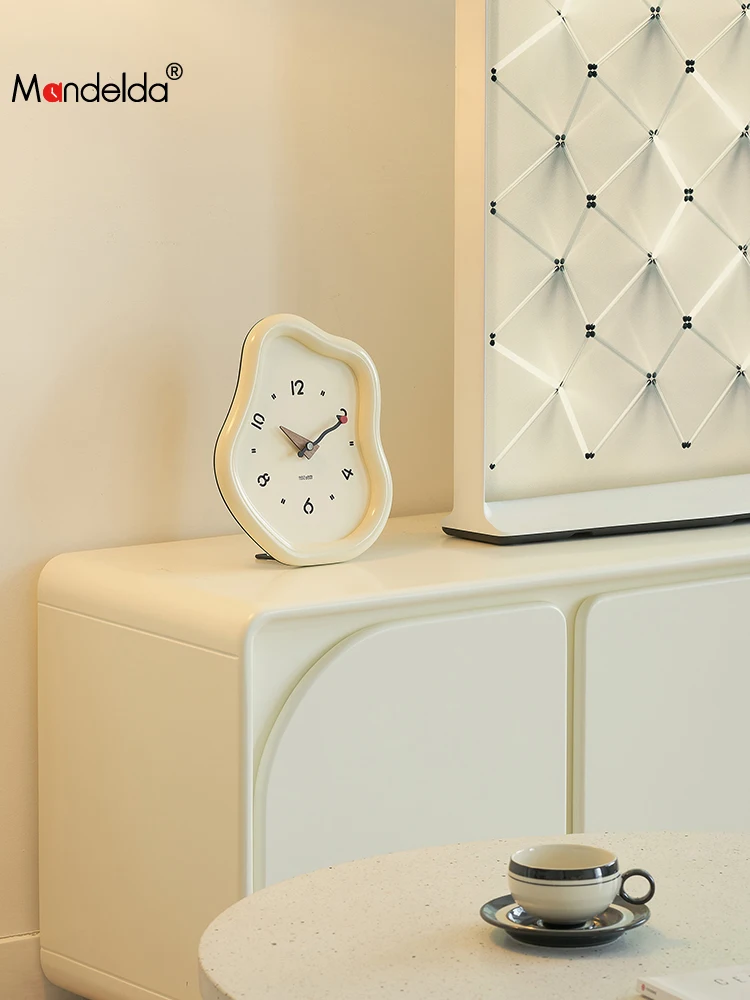 MandeldaCream Style Home Living Room Tabletop Clock Entrance Desktop Ornament TV Cabinet Clock Decoration 4