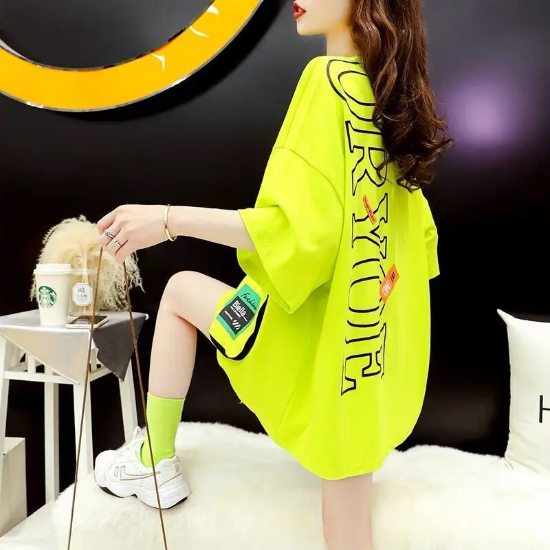 2023 Summer New Letter Printing Hoodies Women Fashion Loose Falling Shoulder Sleeve Drawstring Pullovers Ladies Pocket Tees