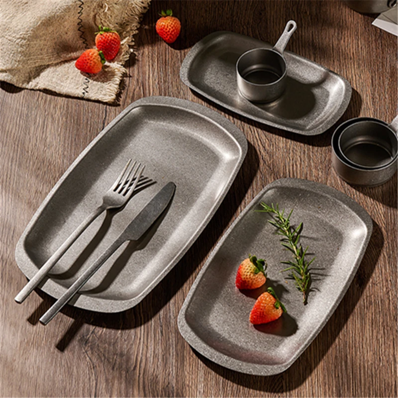 Snow Peak Stainless Steel Storage Plates with Ear Anti-scalding Snack Steak et Plates Deep Wide Side Dish Sevring for Table