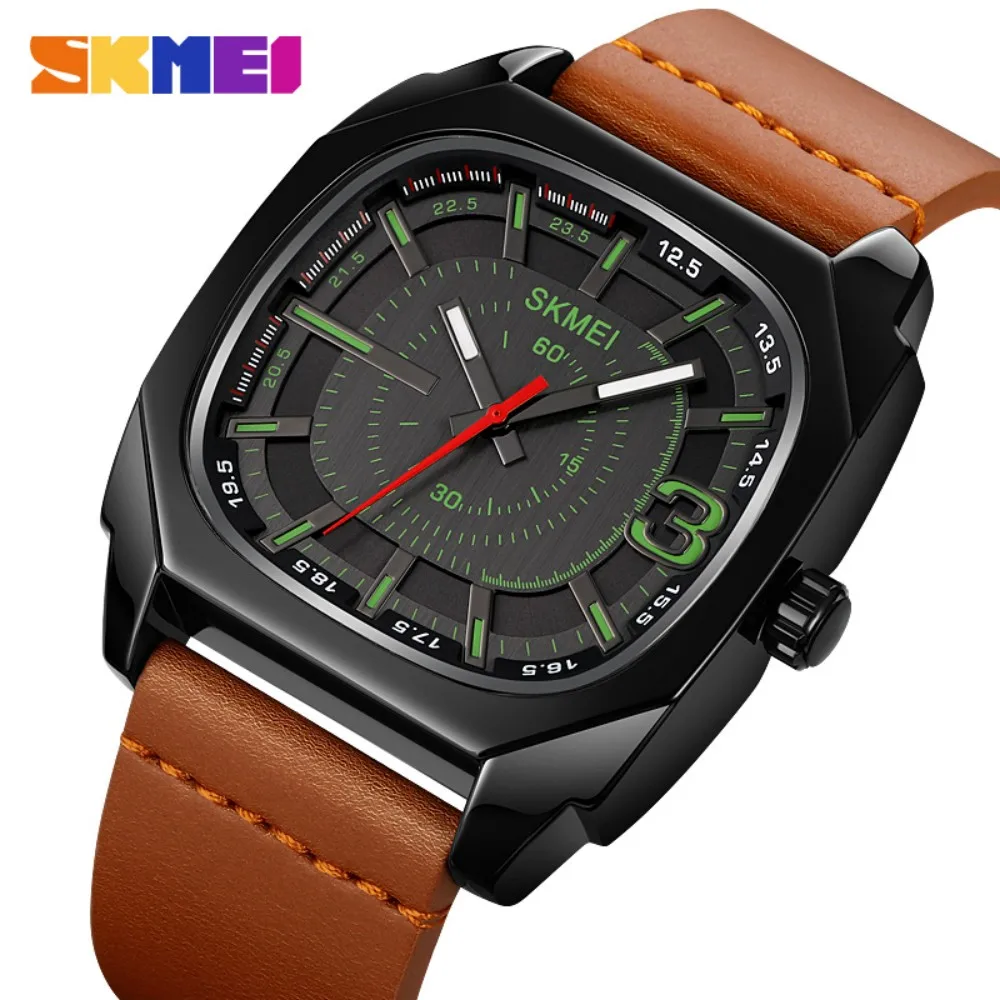 

SKMEI Casual Business Waterproof Mens Watch Clock Top Brand Luxury Genuine Leather Strap Quartz Wristwatches relogio masculino