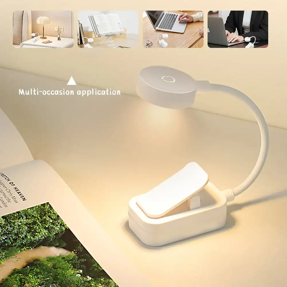 LED Light Desk Lamp Night Light Mini Clip Book Lamp 3 Colors Battery Powered USB for Reading