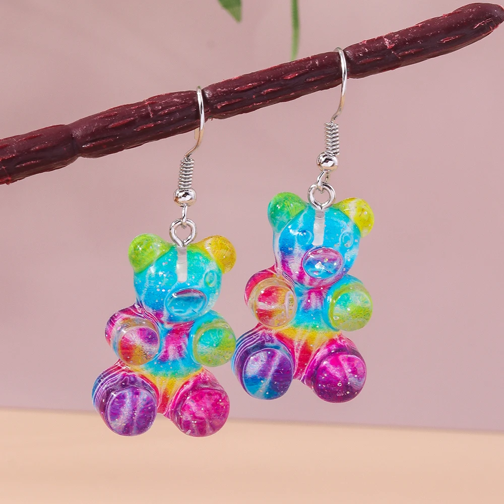 Aihua Neue Nette Große Farbverlauf Harz Bär Ohrringe für Frauen Mädchen Cartoon 3D Candy Farbe Gummibärchen Ohrringe Süße Schmuck Geschenke