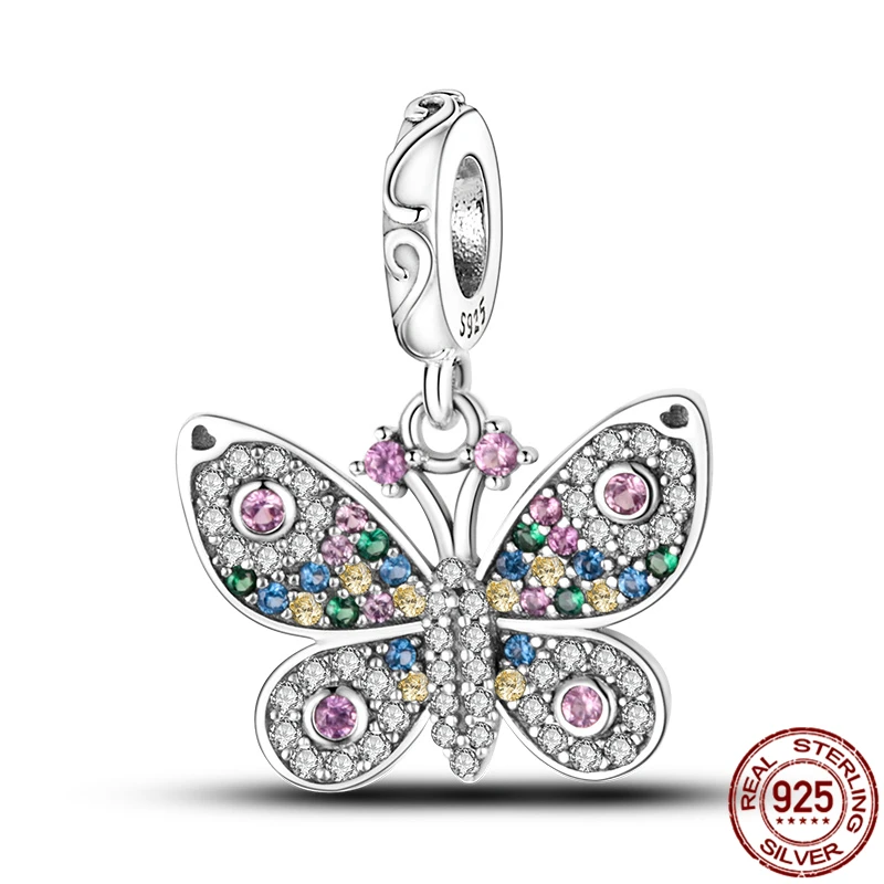 

Hot Sale 925 Sterling Silver Color pavé butterfly Charms Beads Fit Original 3mm Bracelet Necklace For Women Jewelry DIY Gift