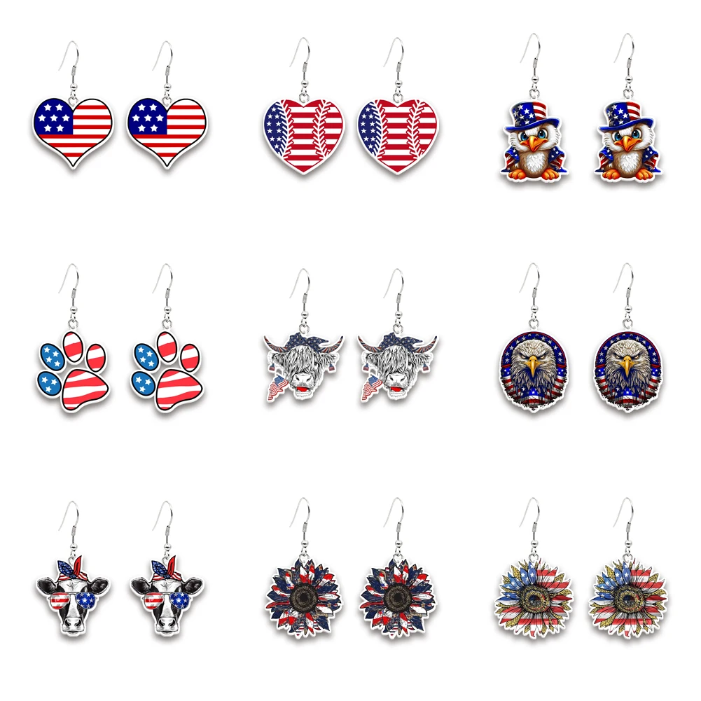 

Лидер продаж с фабрики, акриловые серьги-гвоздики с УФ-печатью в стиле Дня независимости, популярные украшения для женщин