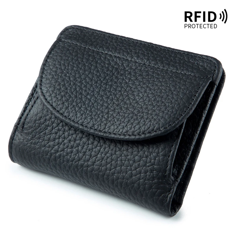 Genuine Leather Women's Wallets	RFID Card Holder Wallets for Female Short Portable Coin Purses Luxury Designer Women Wallet