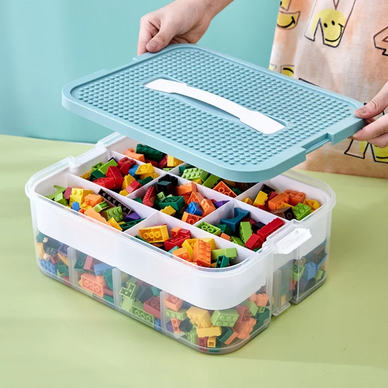 Adjustable Lego-Compatible Storage Container with Lego Building Baseplate  Lid Durable Toy Carrying Case Brick Toy Organizer