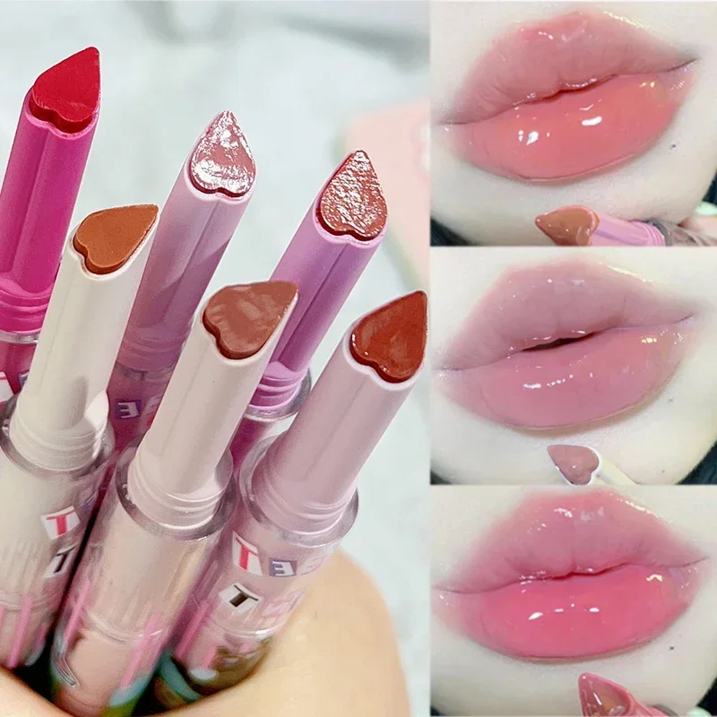 Jelly Clear Solid Lip Gloss Waterproof Lasting Heart-shaped Non-stick Cup Mirror Lipstick Pen Moisturizing Lips Makeup Cosmetics