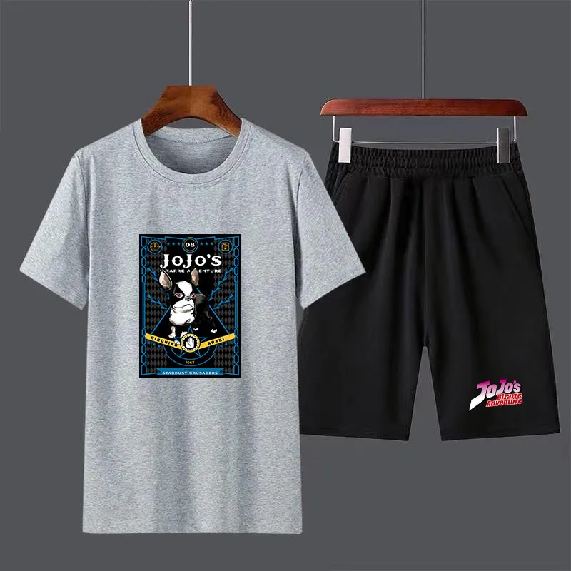 Anime Jojo Bizarre Adventure Cotton Men's T-shirt Shorts Sets Breathable Casual T shirt Set Boys Harajuku Male Streetwear Tops