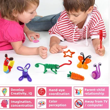300pcs Kids Art Craft Supplies Set DIY Activities Parties 100 Pipe Cleaners 100 Pompoms 100 Wiggle Eyes Self Adhesive Toys Gifts 4