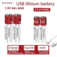 New 1.5V AA + AAA USB fast charging Rechargeable Battery Large Capacity 5500mah Li-Ion Battery For Toy Remote Control Mouse LED 4