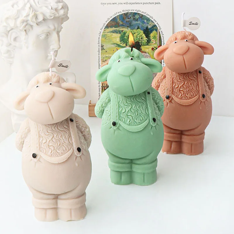 

3D Overalls Sheep Candle Silicone Mold Standing Animal Sheep Scented Candle Gypsum Mold DIY Chocolate Baking Supplies Home Decor