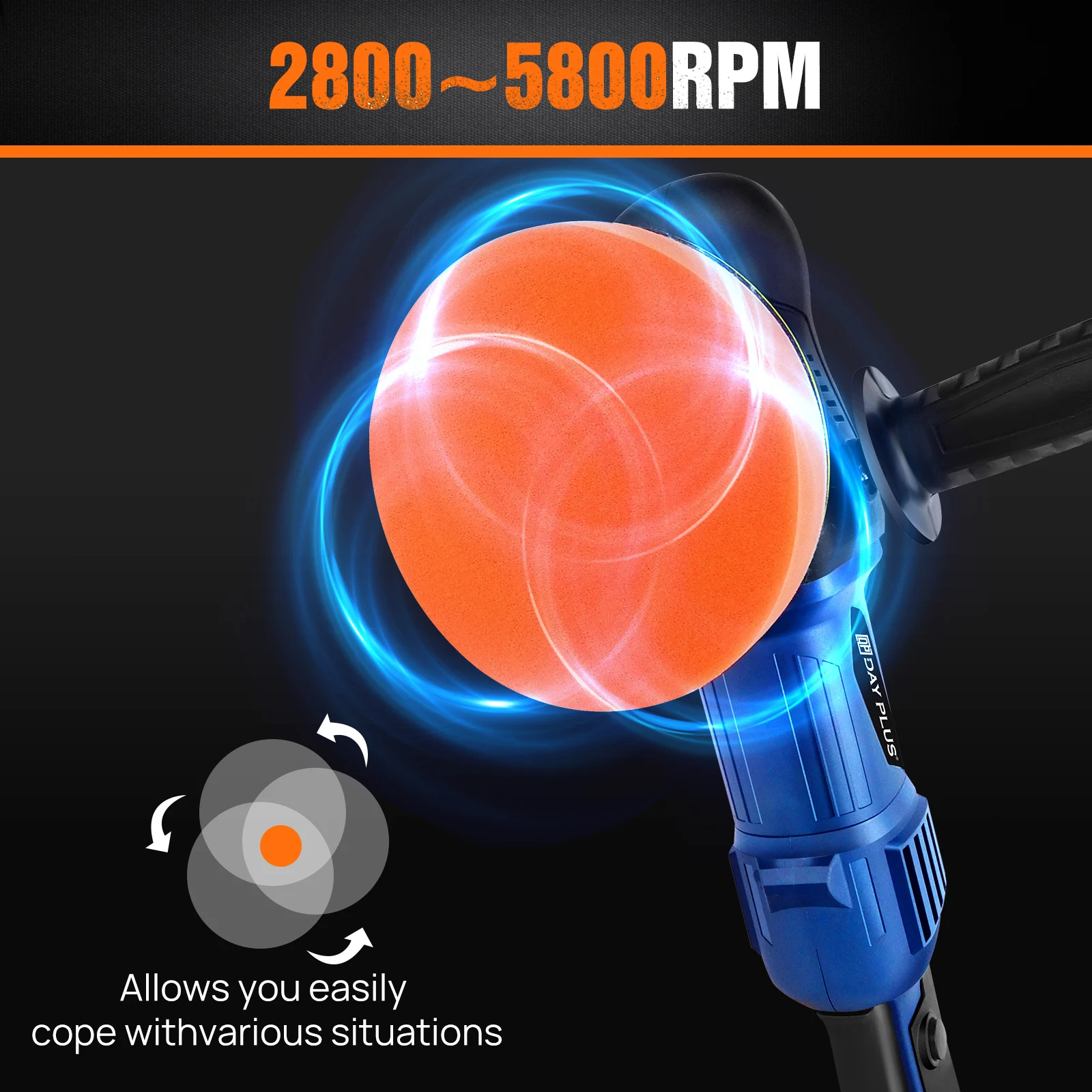 DayPlus Polisher 5000W Dual Action Car Polisher, Random Orbital Polisher Car Buffer Polisher 6 Variable Speed for car Detailing 5