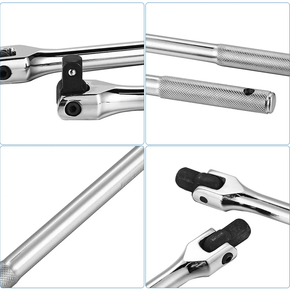 1/2'' Drive Breaker Bar Wrench Socket 10/15/18inch Extension 180-Degree Cr-V Flex Head and Engraved Non-slip Handle Repair Tools