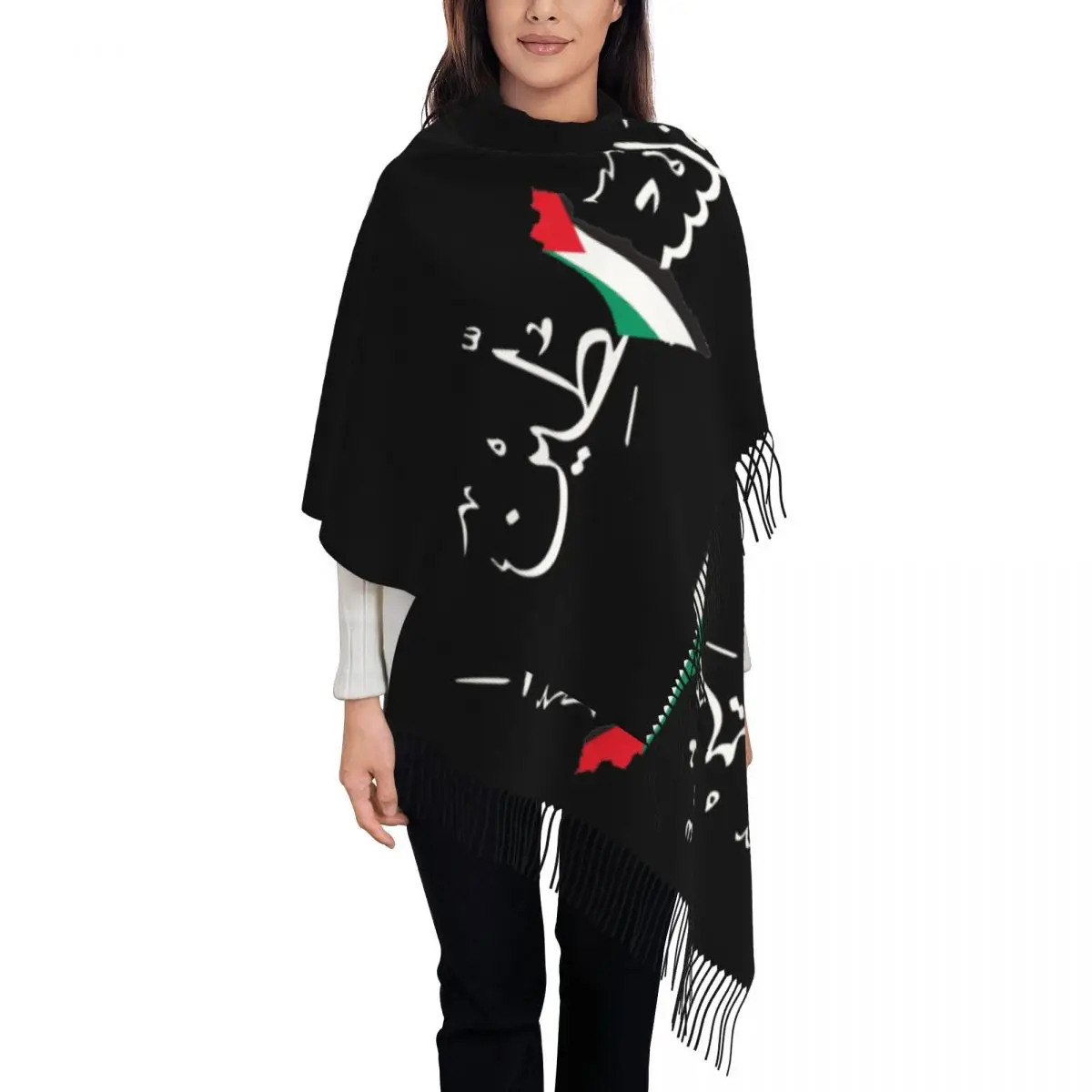 

Женский шарф с кисточками Kufiya Hatta палестинский флаг Map, большая осенне-зимняя шаль и палантин, подарок, шарфы из пашмины