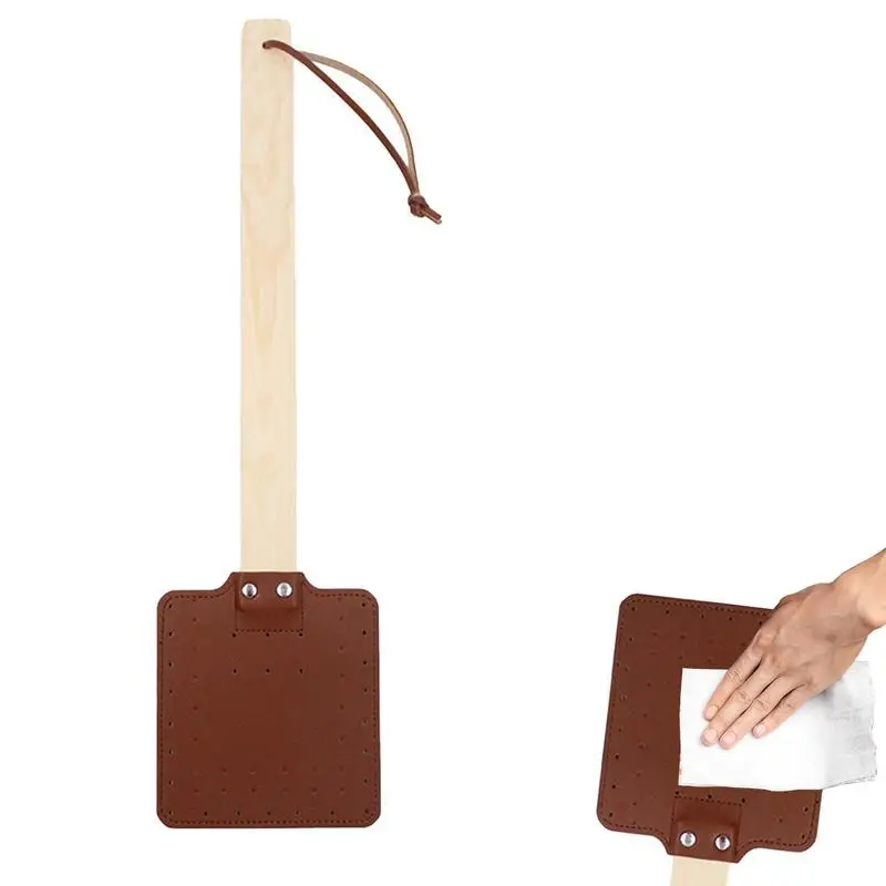 1PC Leather Fly Swatter Wood Handle Sturdy Flyswatter for Indoor and Outdoor Control Rustic Swatter