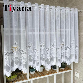 Tende corte in tulle trasparente con tasca ad asta in pizzo bianco per armadio da cucina camera da letto balcone caffè cravatta finestra mantovana tende in voile 1