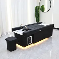 Fauteuil de massage des pieds en cuir noir moderne, station 2-en-1 pour lavage des cheveux et bain de pieds, fauteuil de massage des pieds électrique avec éclairage LED 4