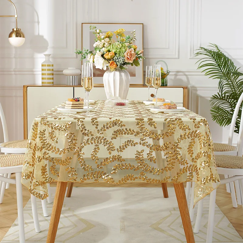 RoseGoldLeafSequinTableclothRectangularLivingRoomPartyWedding