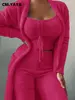 CM.YAYA 3-Piece Women Sets Plush Velvet Pajama Sleepwear Tank Tops + Pants + Cardigan Coat Tracksuit Loungewear Causal Outfits 5