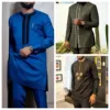 New in Luxury Designer Men African Summer Outfit Men Patchwork Top and Sports Pants 2 Pieces Outfits Festival Wedding Men's Suit 1