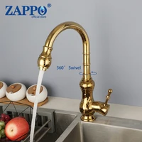 ZAPPO ก๊อกน้ําห้องครัวชุบทองพร้อมที่จับเดี่ยวสําหรับห้องครัวห้องน้ําก๊อกน้ําทองเหลืองก๊อกน้ําห้องครัวร้อนน้ําเย็นผสม 1