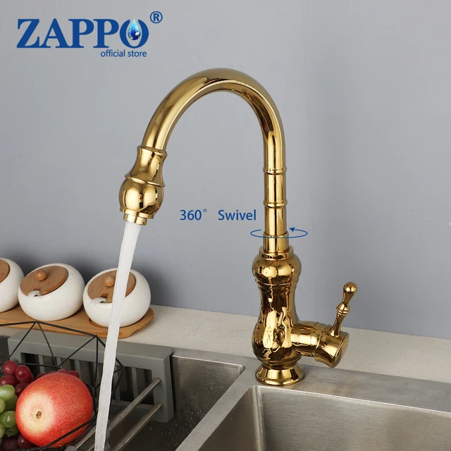 ZAPPO ก๊อกน้ําห้องครัวชุบทองพร้อมที่จับเดี่ยวสําหรับห้องครัวห้องน้ําก๊อกน้ําทองเหลืองก๊อกน้ําห้องครัวร้อนน้ําเย็นผสม 1