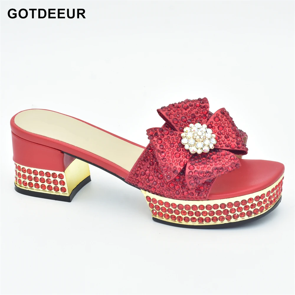 

Latest Design Women Shoes Summer 2023 Nigerian Party Shoes Decorated with Rhinestone High Heels Open Toe Sandals Wedding Pumps