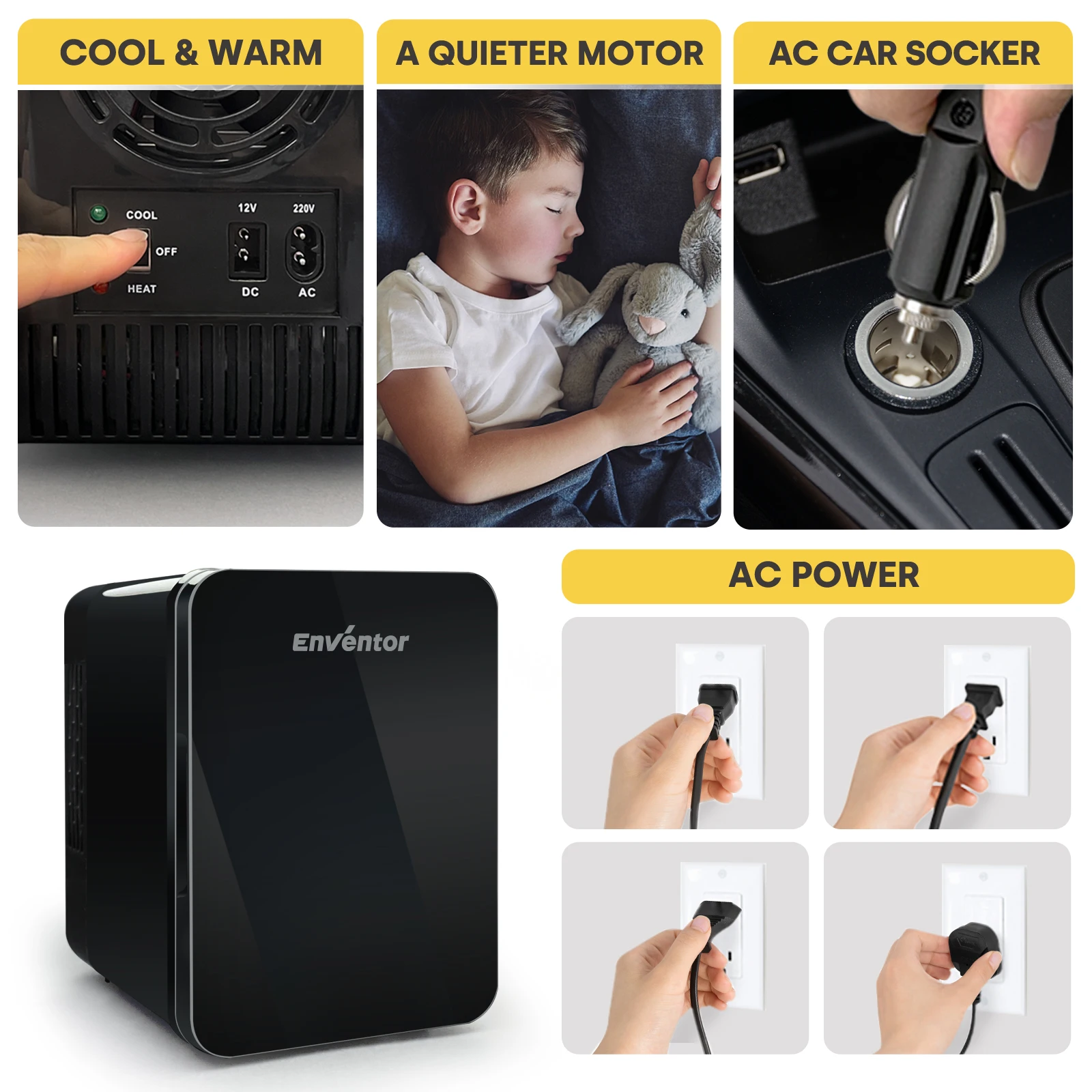 Enventor 4L Mini Refridgerator Portable Car Skincare Fridge Multi-functional Thermoelectric Cooler and Warmer For Summer Camping 6