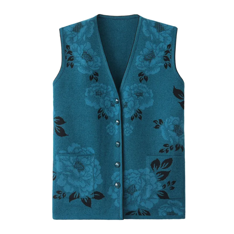 

Spring Autumn Casual Warm Women Sleeveless Jacket Women Vest Fashion Flower Beaded Knitted Vest Waistcoat