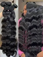 Gowik 12A Lots de mèches de cheveux humains 22 24 26 pouces, Ondulation naturelle, 100% Cheveux vierges brésiliens non traités, Extensions à tissage rapide, Noir naturel 2
