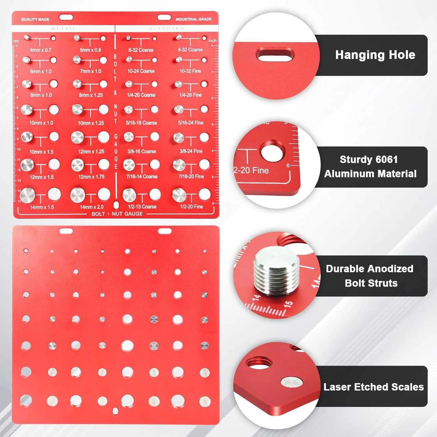 28 Thread Nut & Bolt Checker Durable Aluminum Alloy Gauge for Metric and Imperial Sizes Easy Size Identification Tool