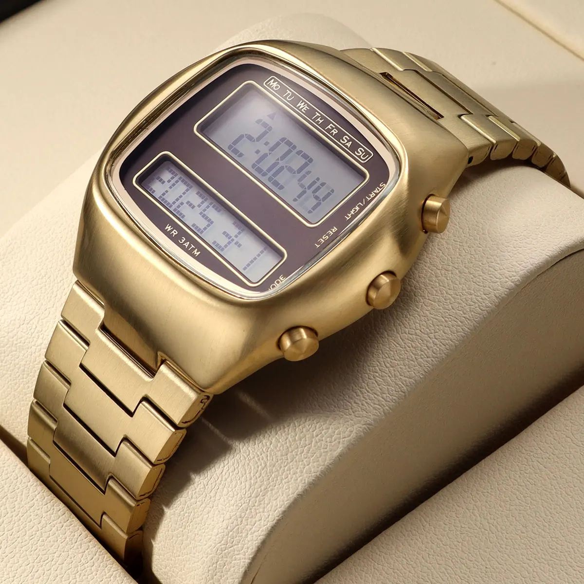 Men's Dual-Screen Electronic Fashion Watch with Luminous Backlight and Stainless Steel Band