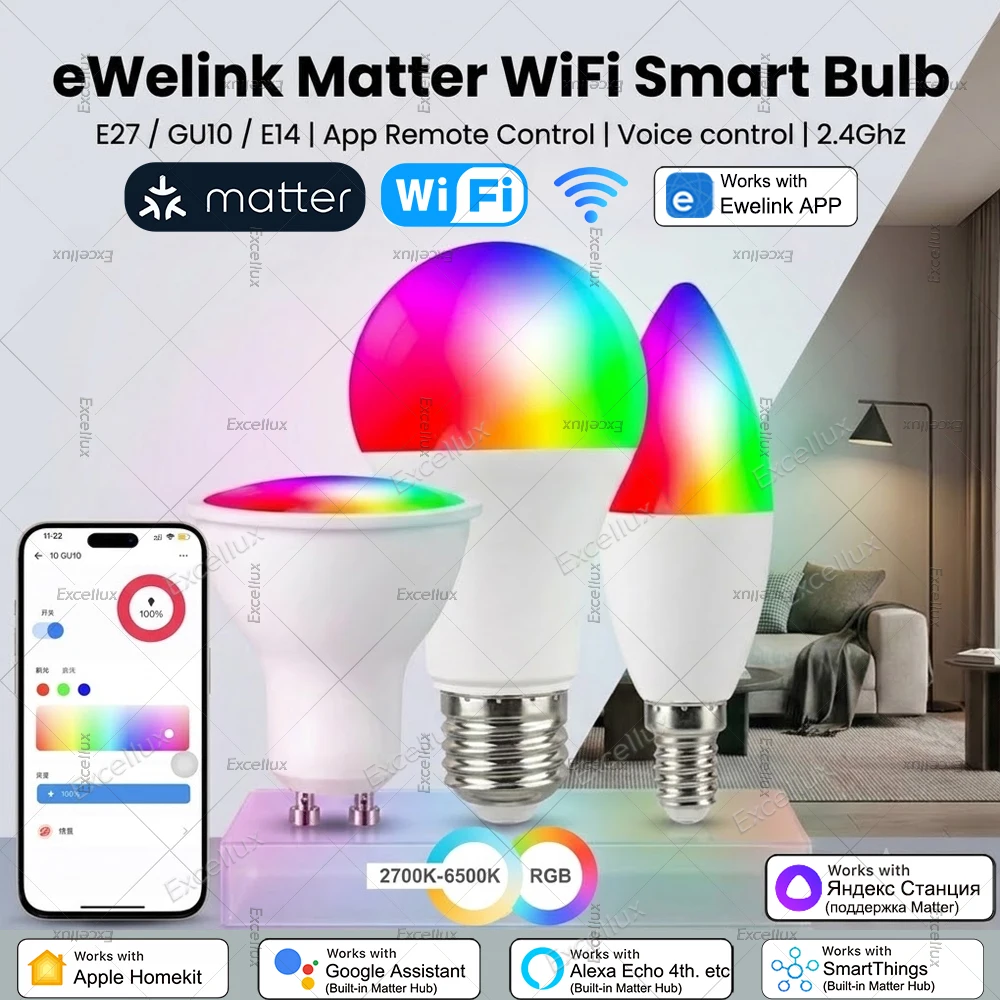 Smart LED Bulb with WiFi Control and RGBCW Dimmable Lighting