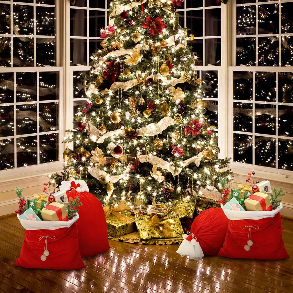 Christmas Velvet Santa Bags 20 x 28 Inch Large Santa Gift Sack with Drawstring Christmas Gift Presents Bags for Xmas Present Toy
