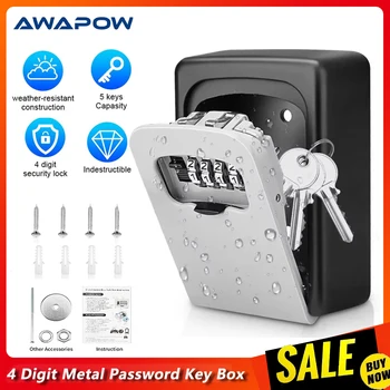 Awapow Key Lock Box Waterproof Key Code Box Metal Password Security Key Box Wall Mounted Storage Box Key Safe Lock Box 1