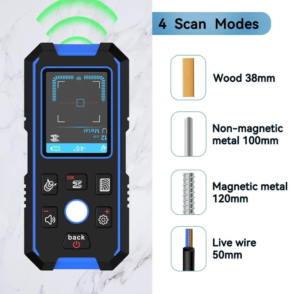 NOYAFA NF-518 Metal Detector Wall Scanner with Newly Designed Positioning Hole for AC Live Cable Wires Metal Wood Stud Find 2