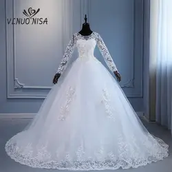 VLNUO NISA Train Wedding Dress 2024 New Style Bride Plus Size Flower Muslin Wedding Dresses Dreamy Full-sleeve Bridal Lace Up
