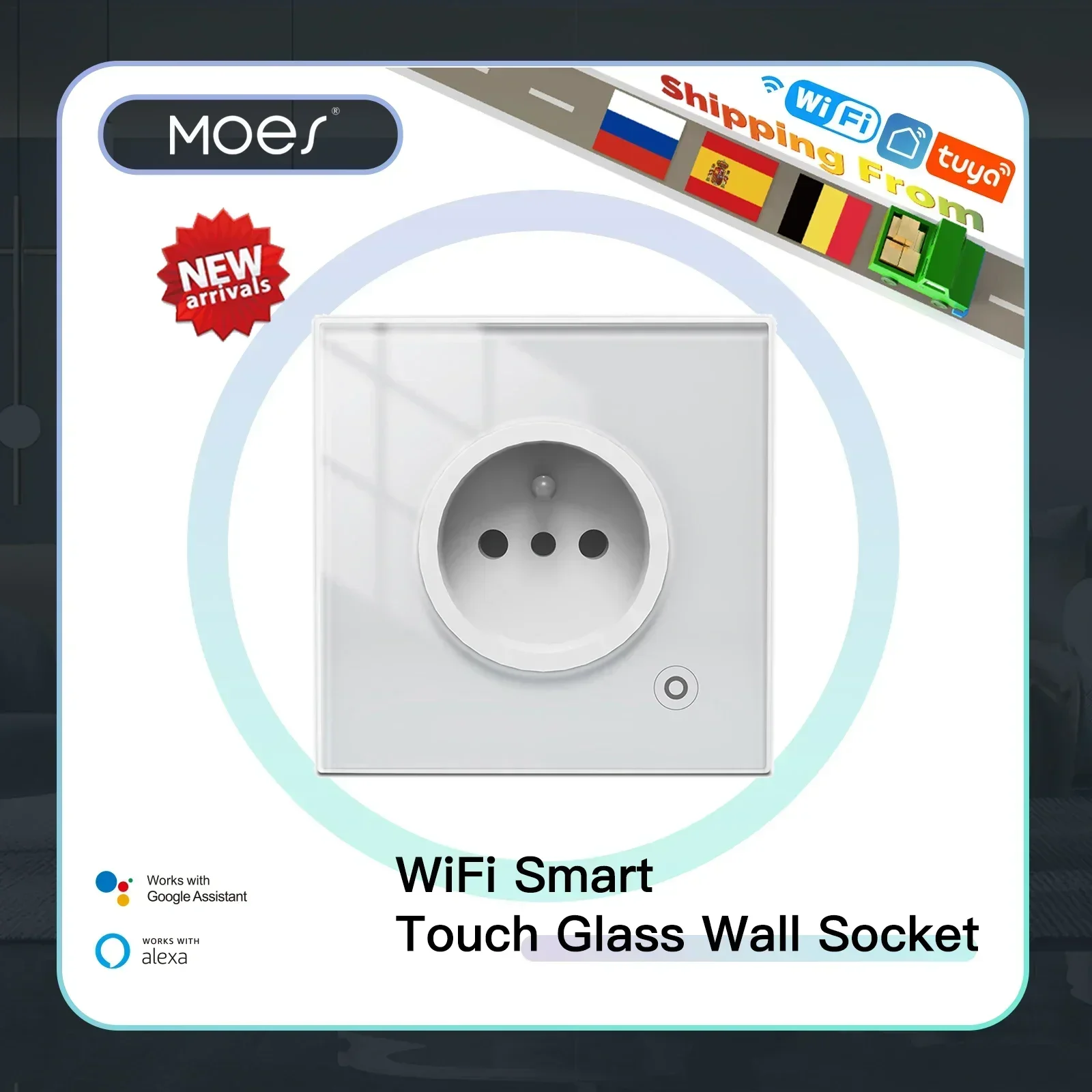 WiFi Tuya 스마트 16A 소켓 유리 패널 콘센트 전원 모니터 터치 플러그 ..