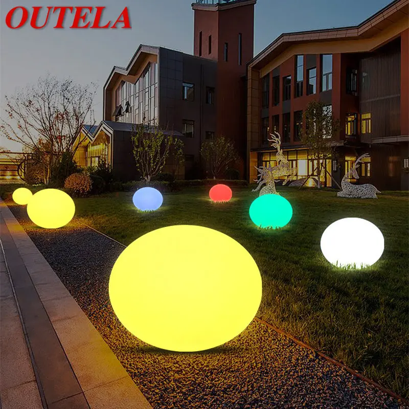 

OUTELA Modern White Lawn Lamp Waterproof IP65 Outdoor Round LED 16 Colors Lights for Garden Park Decoration