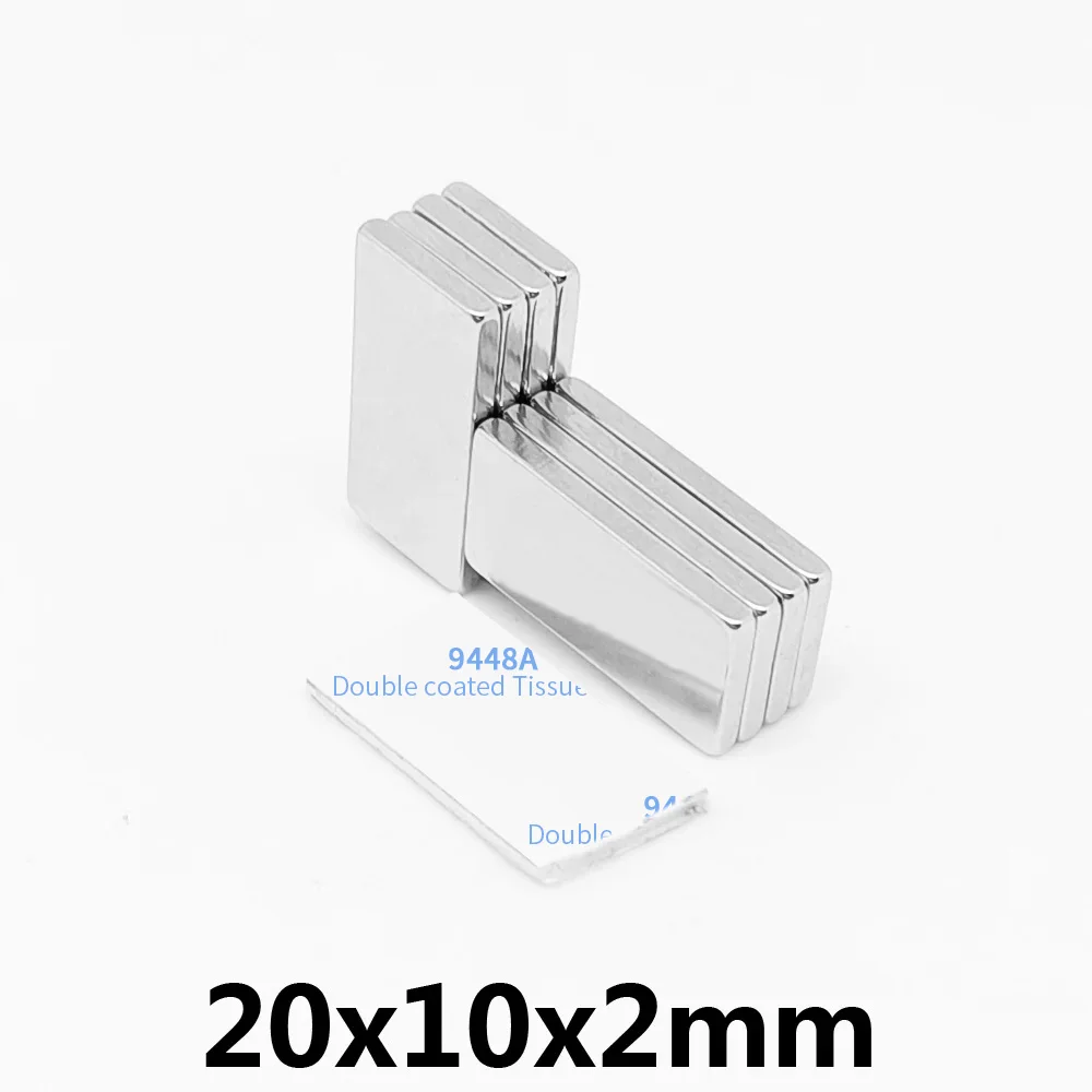 3M 양면 접착 테이프 포함 블록 검색 자석, 강력한 네오디뮴 자석, 20x10x2mm, 5, 10, 20, 50, 100, 150 개