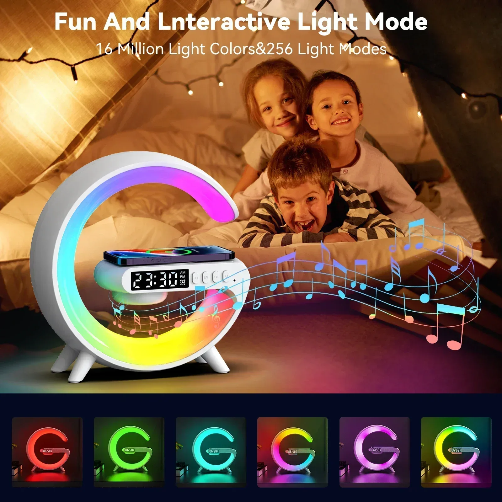 Multifunction Wireless Charger Pad Stand Speaker TF RGB Night Light 15W