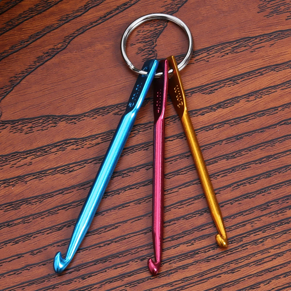 3pcs Sewing Needles Kit Multicolor Aluminium Crochet Keyring Portable DIY Craft- Knitting Kits Mini for Beginners Adults