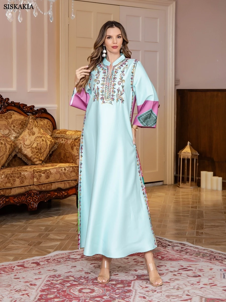 فستان Siskakia مسلم أنيق مطبوع عليه زهور مغربي فاخ...