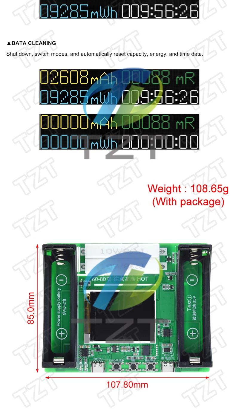 Typ-C LCD-Display Batteriekapazitätstester MAh MWh Lithiumbatterie Digitales Batterieleistungsdetektormodul 18650 Batterietester – Detail 10