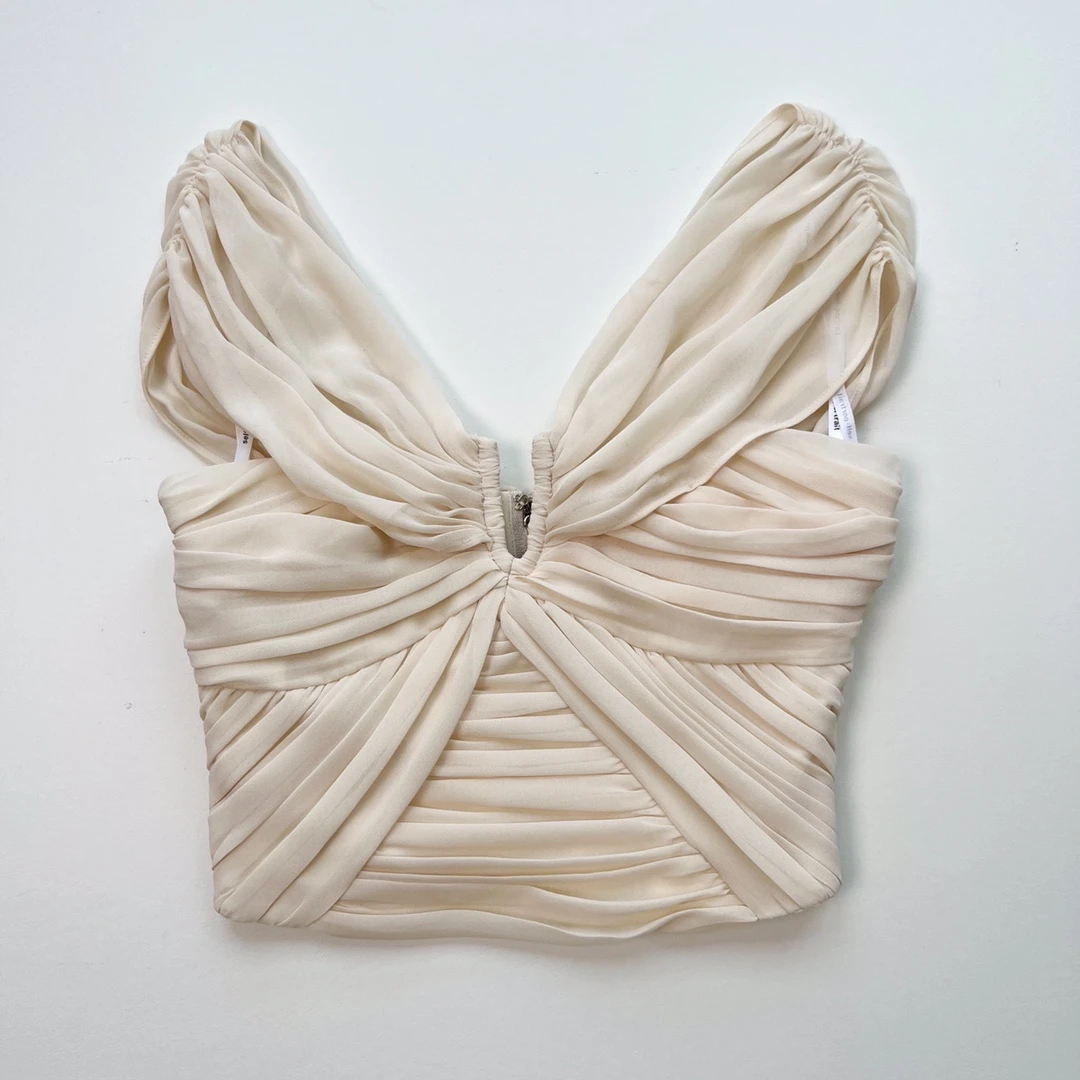

2022 Summer Women Tanks Chiffon Pleated Off-Shoulder Top