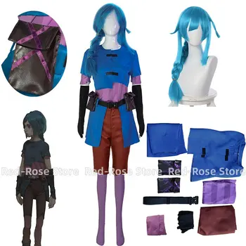 아케인 징크스 코스프레 코스튬 파우더 베이비 징크스 코스프레 코스튬, 섹시한 의상, 할로윈 리그 오브 레전드 가발 신발 세트