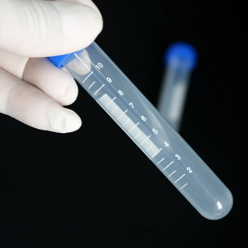 10ML10 Pieces Transparent Plastic Scale Spiral Blue Lid Round Bottom Container School Science Laboratory Analysis Test Tube