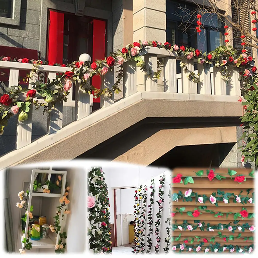 Rote Rose, künstliche Seidenblumengirlande, Hochzeitsdekoration, künstliche Blumen für die Dekoration von Zuhause, Zimmerdekoration, Blumenranken, grüne Dekoration – Detail 7