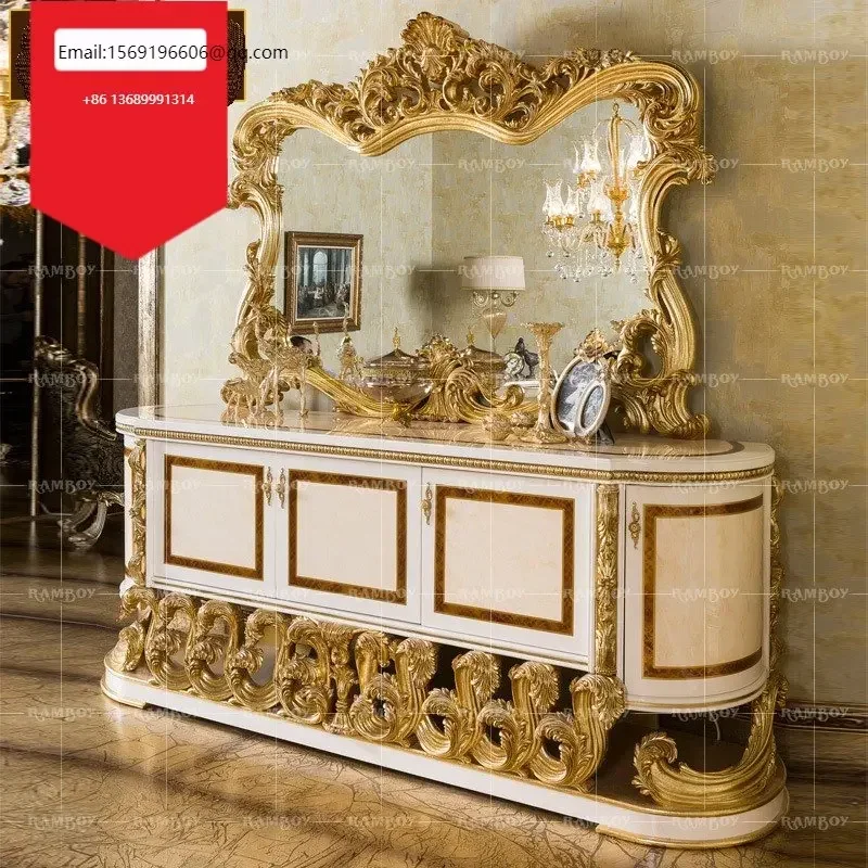 

European solid wood carved gold foil palace storage side cabinet French meal side cabinet villa living room tea cabinet