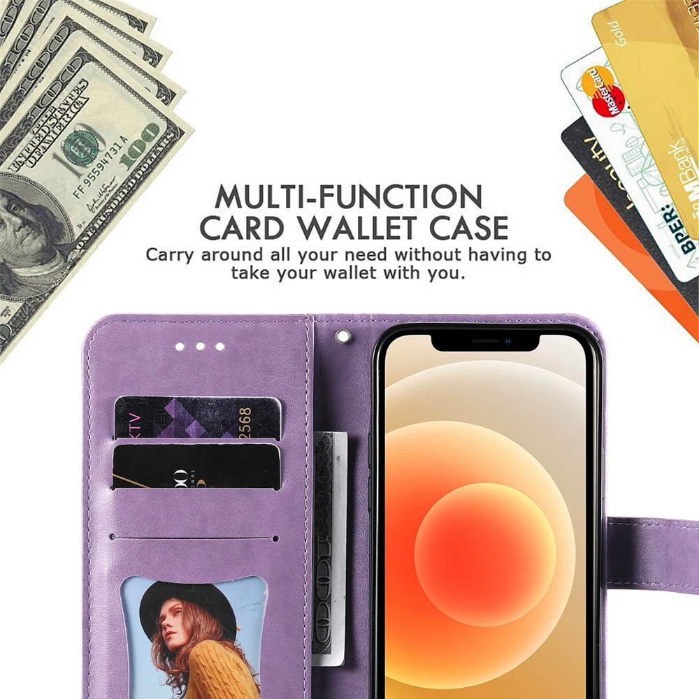 Premium Magnetic Leather Wallet Flip Case | Flower & Embossed Design
